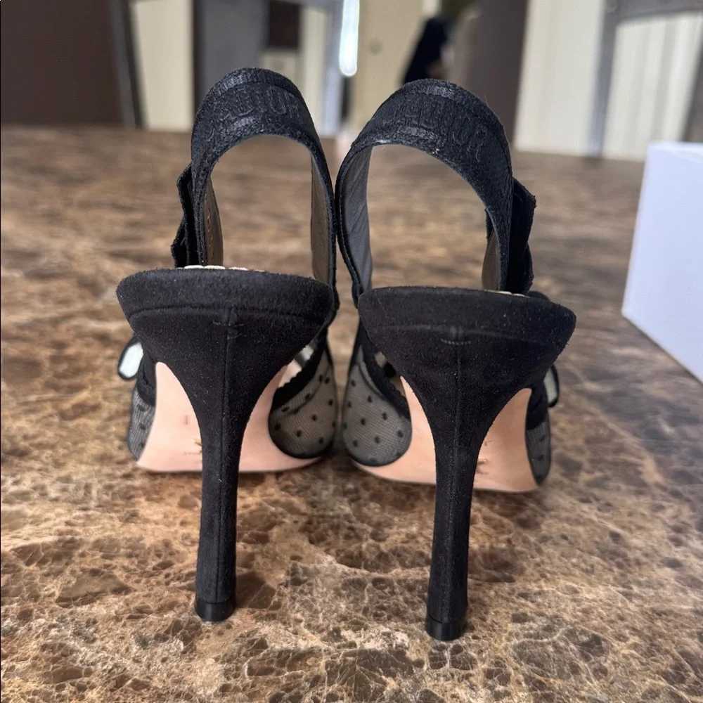 Dior j’adior christian Dior black plumetis mesh pump classic logo strap sz 39.5